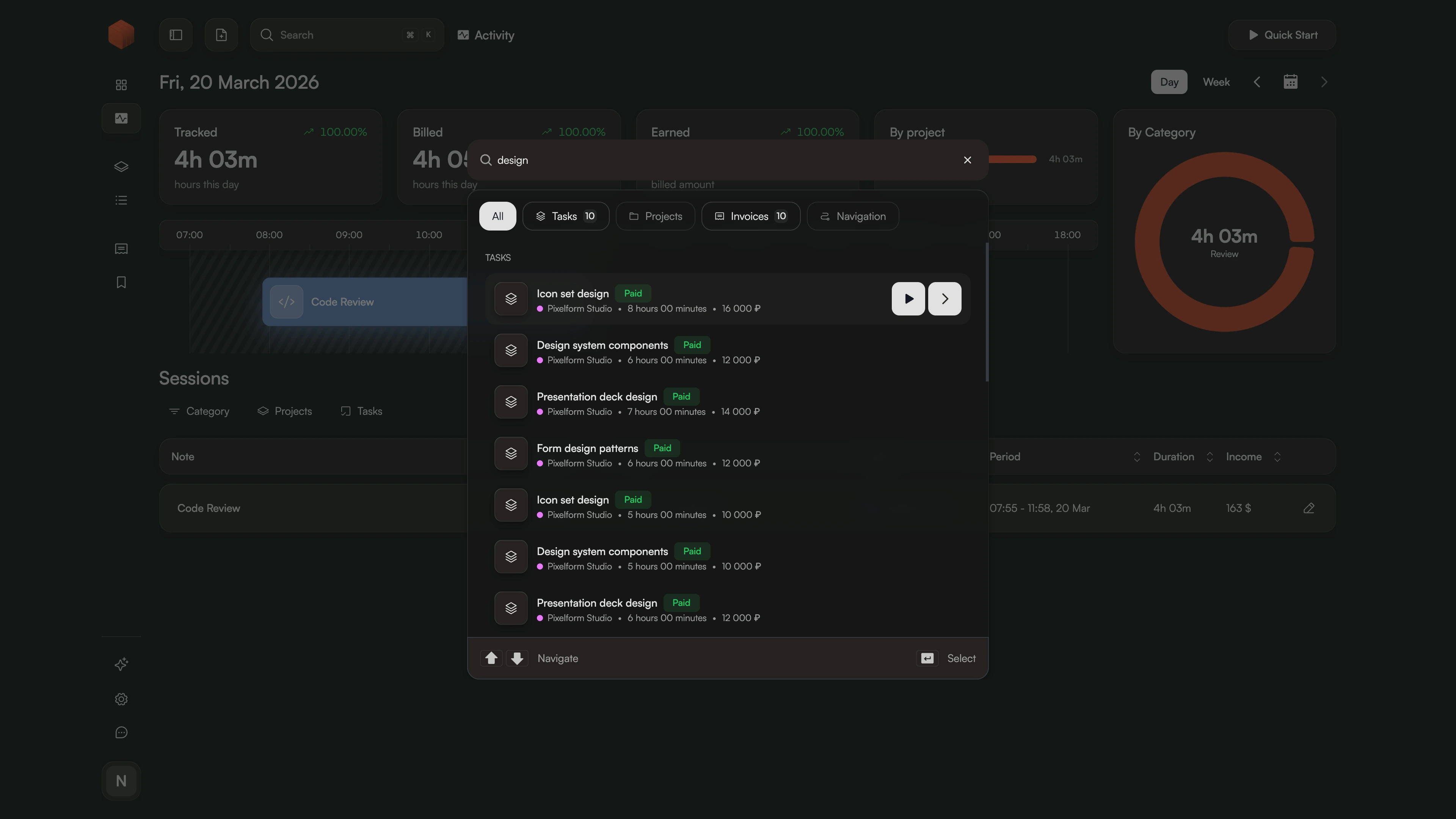 Keyboard-first command dialog in Chronum — navigate without clicking through team menus
